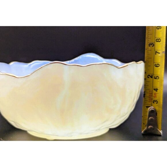 Handcrafted Iridescent Blue & Cream Resin Bowl With Gold Trim and Scalloped Edge - Picture 4 of 5